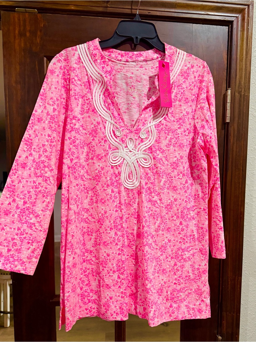 Lilly Pulitzer Kaia Neon Pink Floral V-Neck Tunic